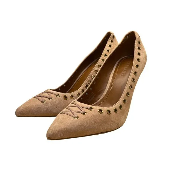 Coach Women’s Light Pink Suede Gold Eyelets Pointed Toe Stiletto Pumps Size 9B